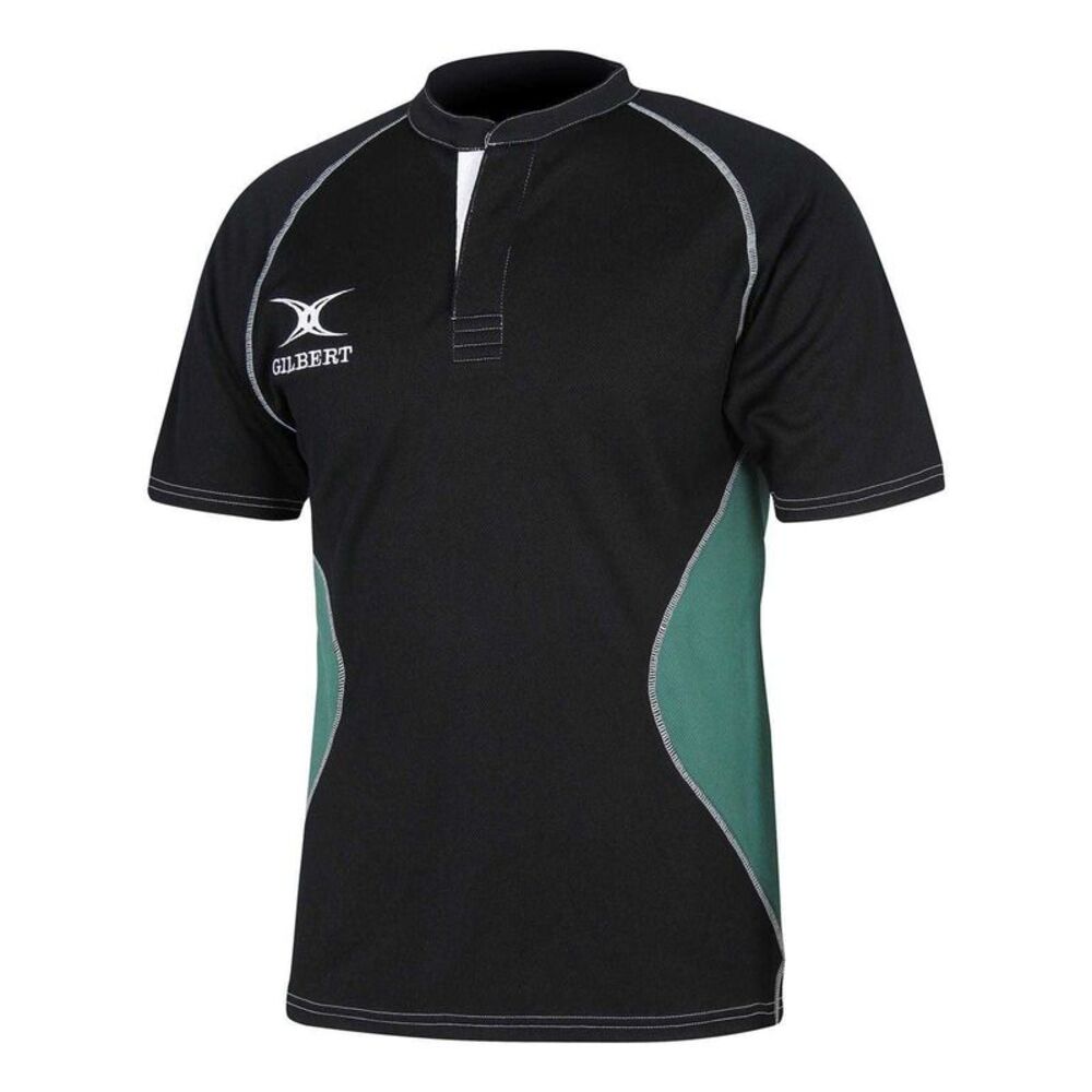 Gilbert Mens Contrast Panel Regular  Rugby Shirt / Black/Green